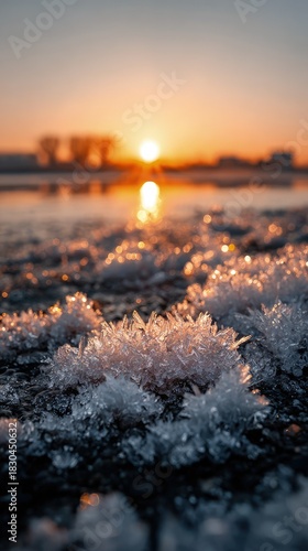 Frozen Ice Crystals At Sunset