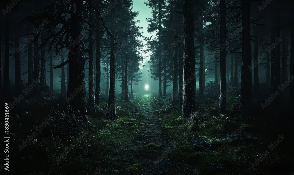 Fototapeta premium Enigmatic path through shadows toward illumination.