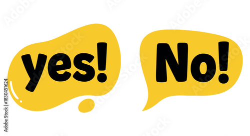 Contrasting Decisions Illustrated by Yes and No Speech Bubbles, Each Clearly Displayed in Black on Bright Yellow Shapes