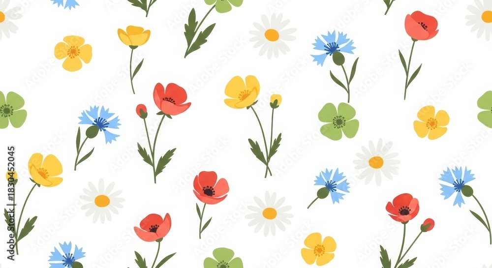Obraz premium Vibrant wildflower pattern brings cheerful spring meadow vibes to any design project