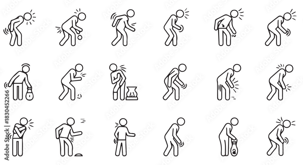 Fototapeta premium Human body in pain or suffering, different problems such as backache, arthritis, knee pain, leg pain, and other conditions