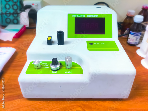 Canvas Print A photoelectric colorimeter is an instrument that measures the concentration of a colored substance in a solution by measuring how much light is absorbed