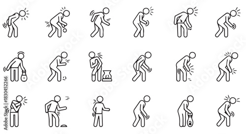 Human body in pain or suffering, different problems such as backache, arthritis, knee pain, leg pain, and other conditions