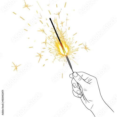 Hand holding a vibrant sparkler igniting golden light, symbolizing celebration, joy, and festive wonder during special occasions