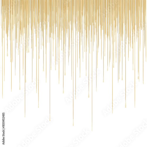 Abstract golden liquid drips creating a captivating vertical texture on a pristine white background