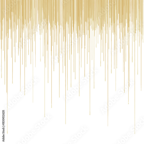 Elegant golden vertical lines cascading downwards on a pristine white background, a contemporary abstract design