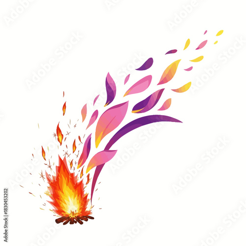 Colorful Abstract Fire Illustration with Leaves and Flame Elements