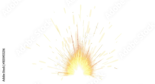 Bright burst of luminous golden sparks, exploding upwards with a radiant glow, creating an energetic and captivating visual effect for design