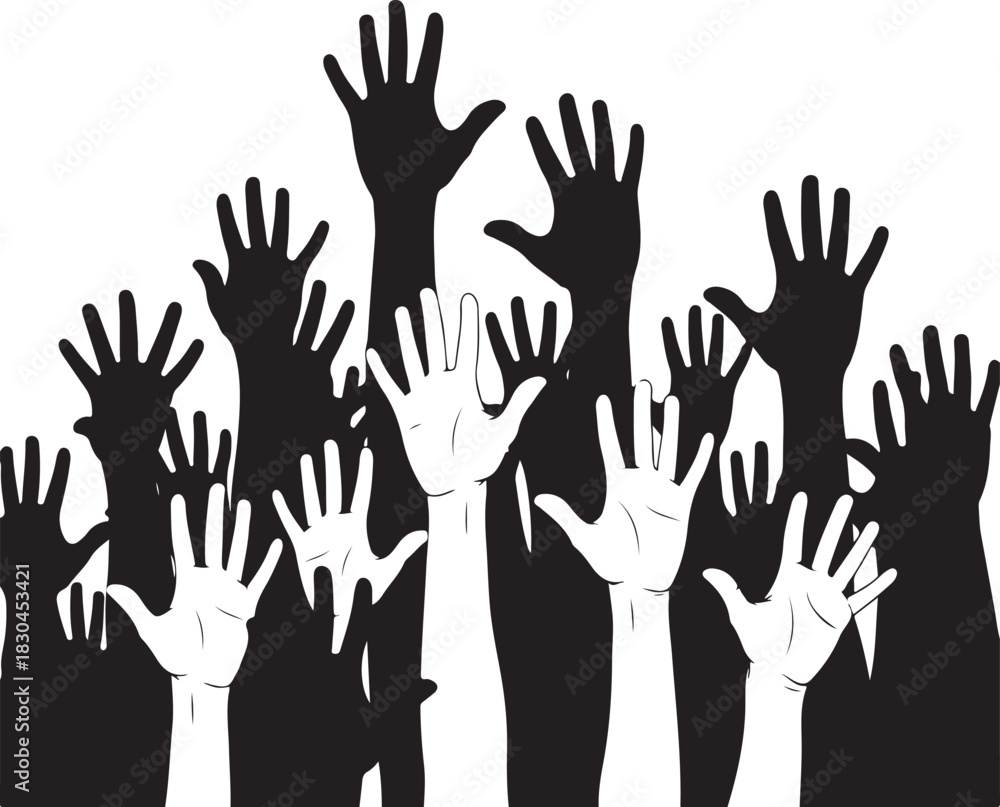 Fototapeta premium Diverse Hands Raised in Unity and Support Illustration