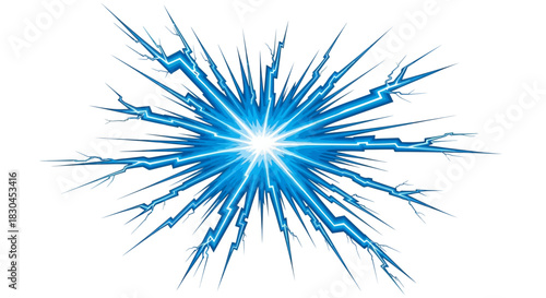 Vibrant Blue Electric Energy Burst Graphic Illustration Representing a Powerful Shock or Lightning Discharge