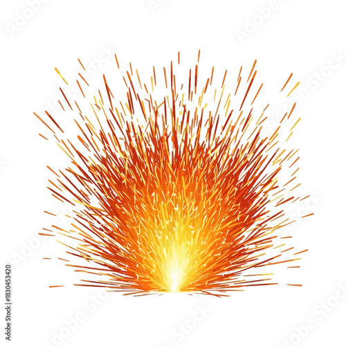 Fiery Burst of Light Abstract Orange and Yellow Spark Explosion on White Background
