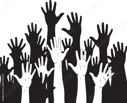Diverse Hands Raised in Unity and Support Illustration