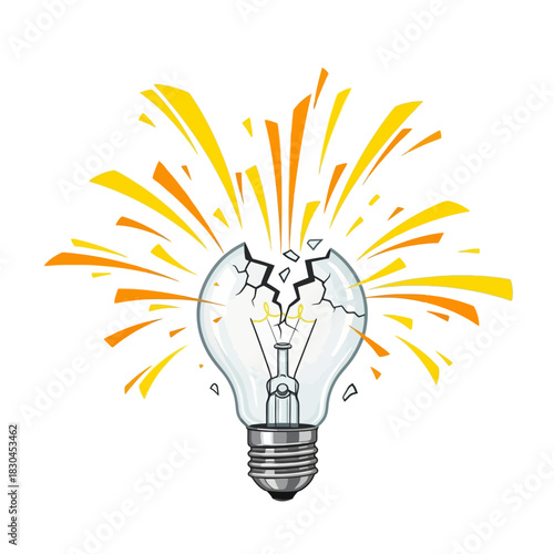 Exploding light bulb symbolizing a breakthrough idea, innovation, and creative energy