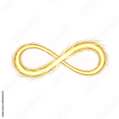 Abstract Infinity Symbol in a Glowing Golden Design on a White Background