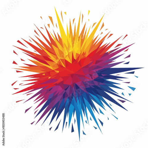 Dynamic burst of colorful abstract sharp shapes creating a striking visual impact on a pristine white background