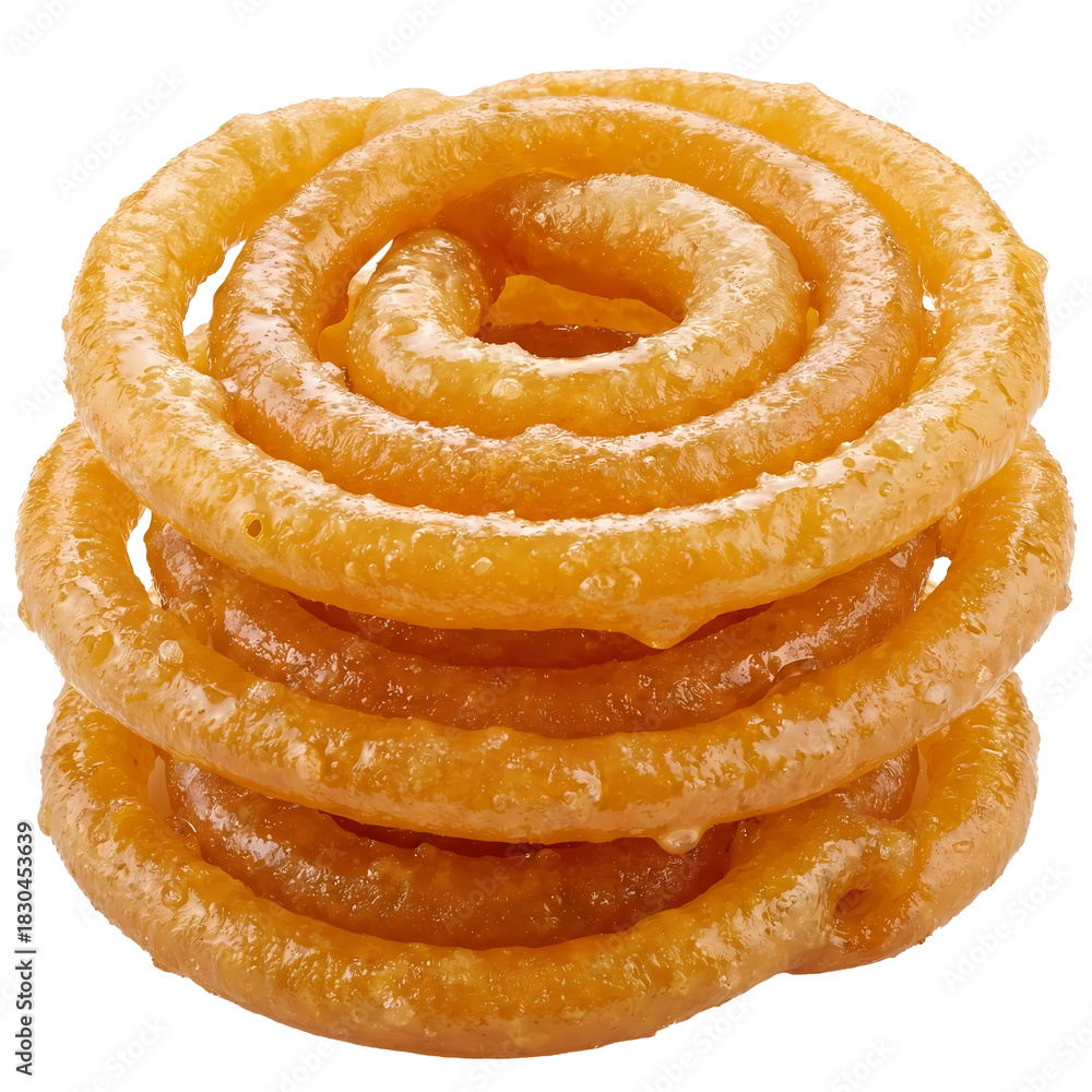 Fototapeta premium Crispy Stacked Jalebi Indian Sweet Spiral Dessert