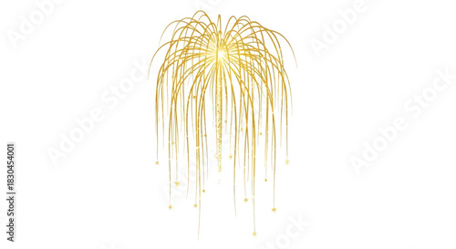 Elegant golden firework burst with cascading sparks for festive holiday design