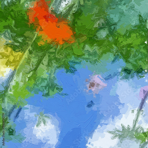 Obraz na plátně Various oil paintings, flowers, roses, peonies, flying swallows, scenic fairylan