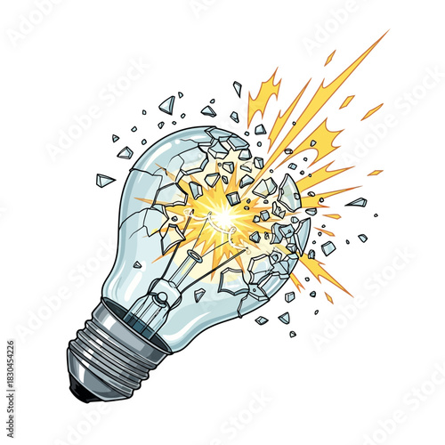Shattering light bulb icon depicting a sudden burst of creative energy and groundbreaking innovation