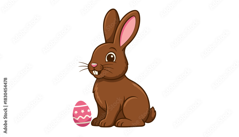 Obraz premium Cartoon bunny sitting next to decorated Easter egg