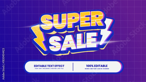 Energetic Super Sale Text Effect with Bright Colors and Lightning Accents