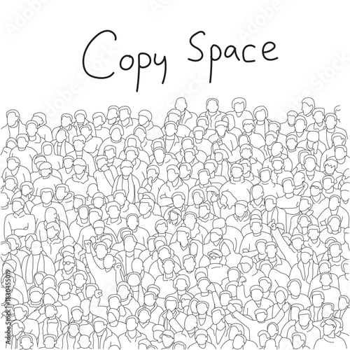 people cheering in a stadium with copy space illustration vector hand drawn with black lines