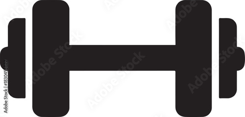 A black and white icon representing a simple dumbbell, a classic piece of exercise equipment used for weight training and fitness