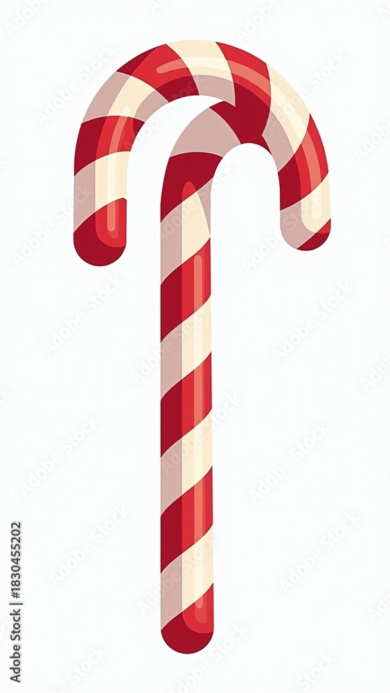 Fototapeta premium Christmas candy canes illustration with red and white peppermint stripes isolated on white background for holiday poster and card design