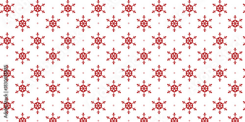 Seamless festive pattern with bold red snowflakes and tiny star accents on a clean white background, perfect for Christmas wrapping paper, textiles, gift packaging, greeting cards