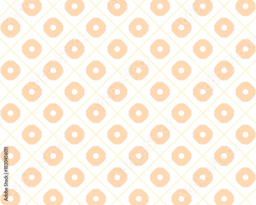 薄オレンジ色の花柄と菱形の幾何学模様シームレスパターン レトロ パステルカラーのタイル背景 Seamless Pastel Orange Floral and Diamond Grid Pattern Background