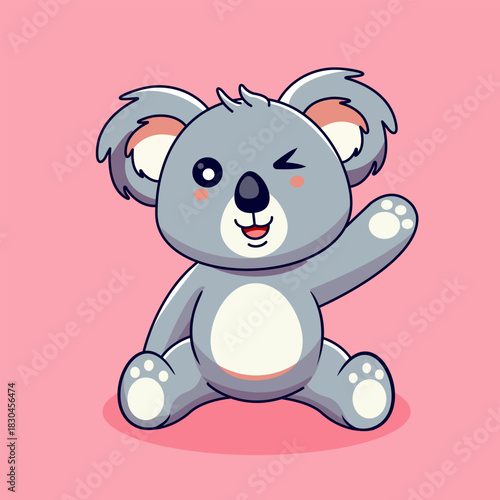 Cute Winking Koala Waving Hello Vector Illustration Cartoon Kawaii Design