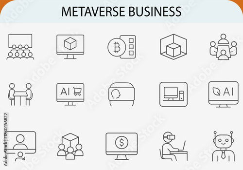 Metaverse business virtual reality line icon set, minimal vector pictogram design