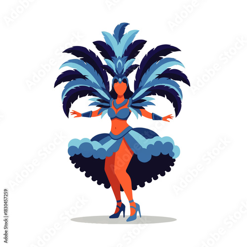 Vibrant illustration of three female dancers in festive carnival costumes with elaborate feather headdresses, celebrating a cultural event.