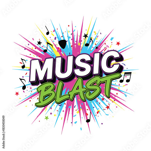 Colorful music party design with musical notes and splash effect vector illustration.