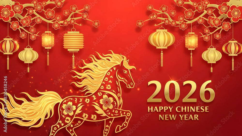 Fototapeta premium 2026 Chinese New Year Horse Zodiac Lanterns Festival