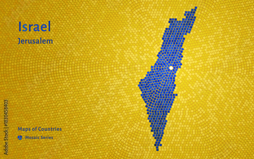 Israeli Map in Mosaic Style with Capital Jerusalem