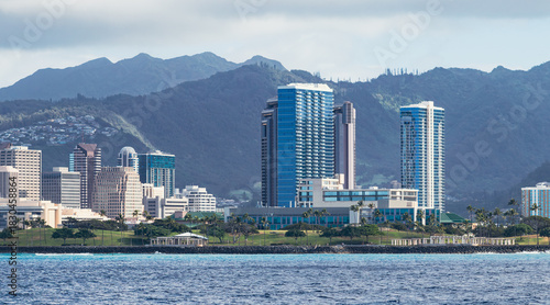 Honolulu Skyline as viewed from a tourist cruise ship February 26, 2024.