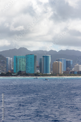 Honolulu Skyline as viewed from a tourist cruise ship February 26, 2024.
