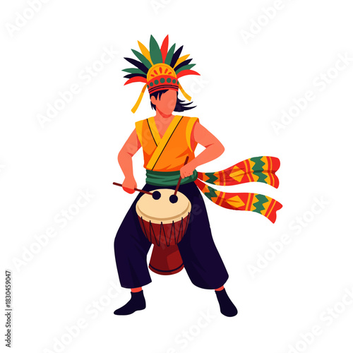 Vibrant illustration of a carnival dancer in a dazzling blue costume with a spectacular feather headdress, embodying the festive spirit of celebration and performance.