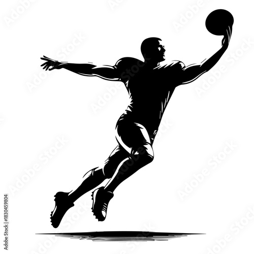 Black & white vector silhouette of basket ball player on white background