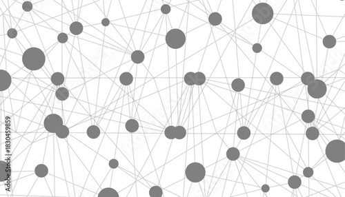 Abstract minimalist network of interconnected black and gray dots connected by thin gray lines. 