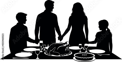 Family silhouette enjoying a celebratory meal at the dining table