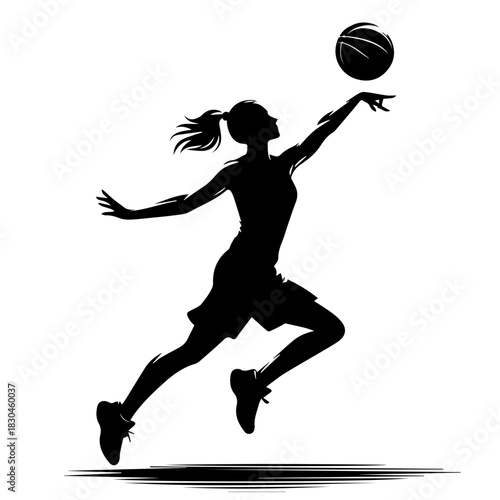 Black & white vector silhouette of basket ball player on white background