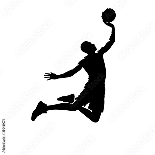 Black & white vector silhouette of basket ball player on white background