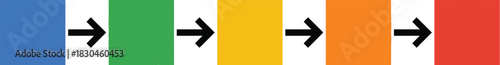 Sequence of colorful rectangles with arrows pointing right ideal for presentations on transparent background