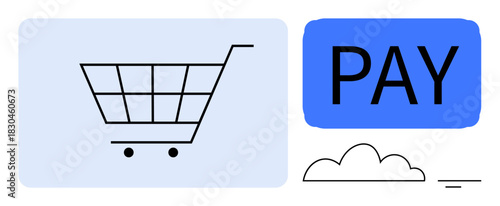 Online shopping. Shopping icon e-commerce and retail, paired with a payment element for checkout. Online shopping highlights seamless transactions. Perfect for e-commerce, fintech apps, digital