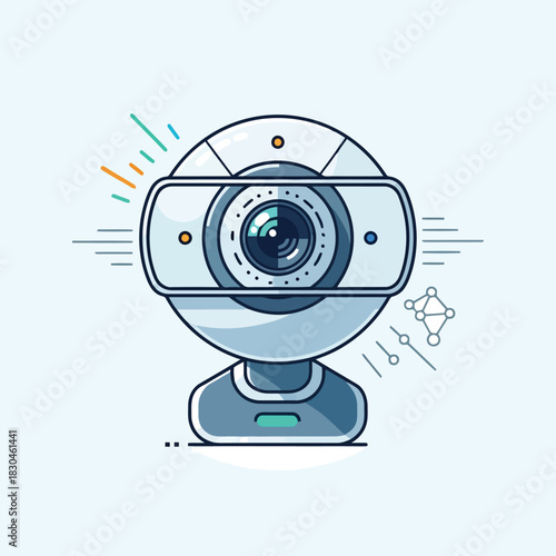 Flat design webcam with abstract digital elements technology