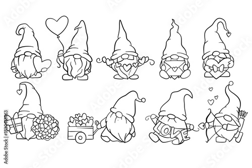 Cute Valentine Gnome Clipart Collection with Love Hearts, Gifts, Flowers, Wagons, Envelopes, and Romantic Elements