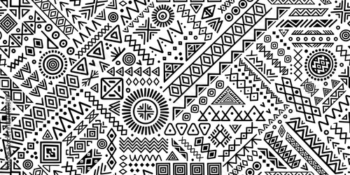 Seamless ethnic pattern, hand-drawn ethnic geometric elements, African or Indian style tribal pattern, vector design