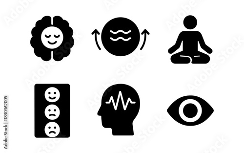 Mindfulness and wellness icons set for mental health awareness